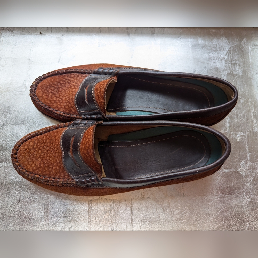 Darc Cuir Leather Penny Loafers Size 39, 8.5 Argentina Two Tone Preppy Academia